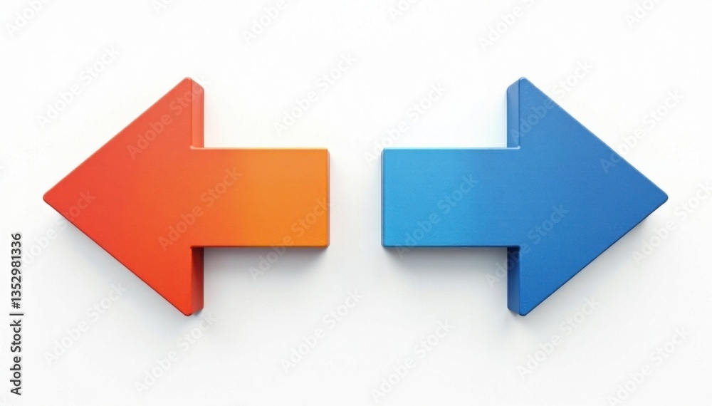 Arrows pointing in opposite directions on a white background, decision, separation Arrows pointing in opposite directions on a white background, decision, separation