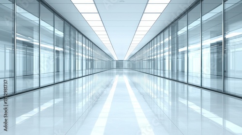 Wallpaper Mural Sleek corridor with glass walls reflecting light in a sterile, modern setting Torontodigital.ca