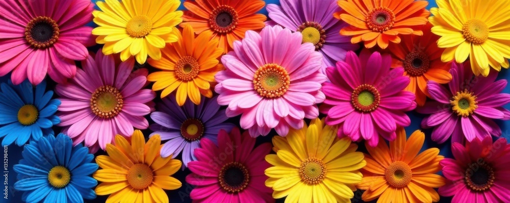 Brightly colored flowers arranged in a geometric pattern, colorful, geometric shapes, vibrant colors Brightly colored flowers arranged in a geometric pattern, colorful, geometric shapes, vibrant colors