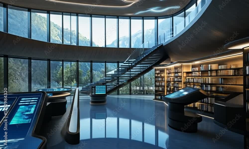Interior of a modernized futuristic library