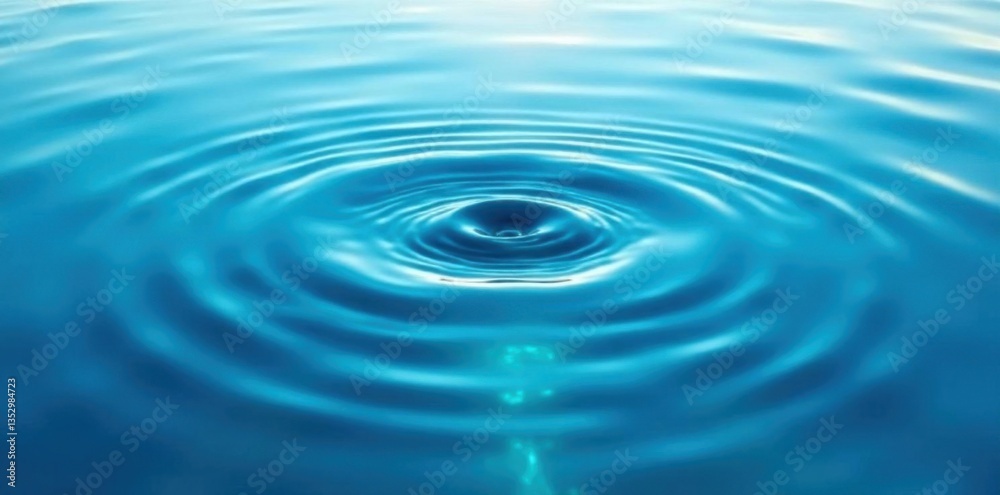 Calm ocean with circular ripples on a clear blue drop of water, ripples, waves Calm ocean with circular ripples on a clear blue drop of water, ripples, waves