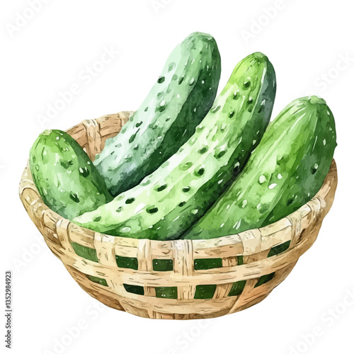 watercolor vector of Luffa Basket, isolated on a white background.