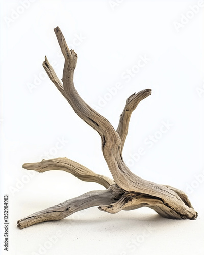 Natural dried driftwood branch isolated on white background