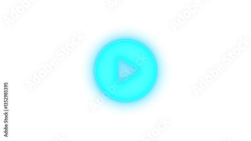 Circle play icon glowing neon on transparent background