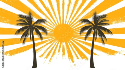 Tropical sunburst beach palm trees summer design