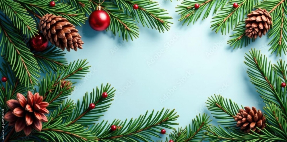 Christmas fir branches with pine cones border, Christmas , evergreen Christmas fir branches with pine cones border, Christmas , evergreen