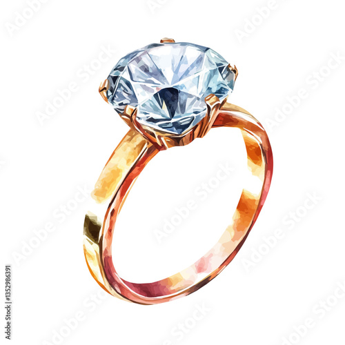 watercolor vector of Luxury Diamond Ring, isolated on a white background.