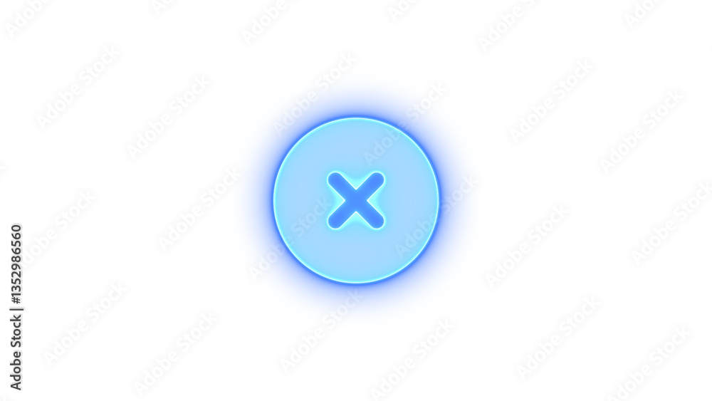 Circle x mark icon glowing neon on black background Circle x mark icon glowing neon on black background