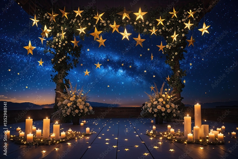Fototapeta premium Celestial Blue Sky Background with Golden Stars for Nighttime Celebrations