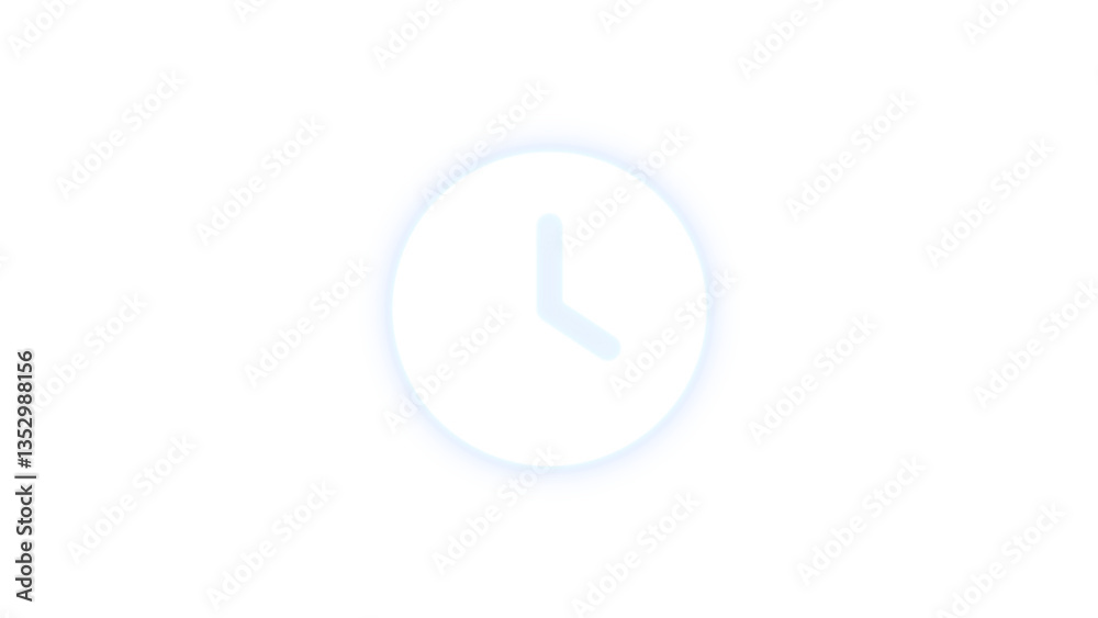 Clock icon white color glowing neon on black background