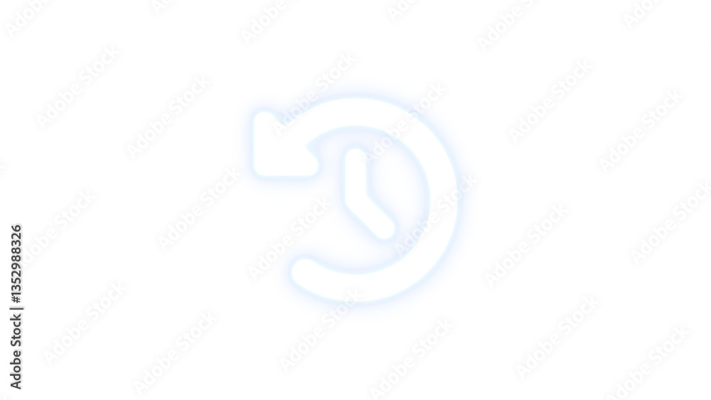 Clock rotate left icon white color glowing neon on transparent background Clock rotate left icon white color glowing neon on transparent background