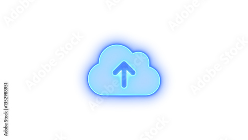 Cloud arrow up icon blue color glowing neon on black background
