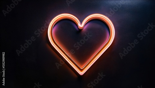 Neon heart light on dark background with vibrant glow