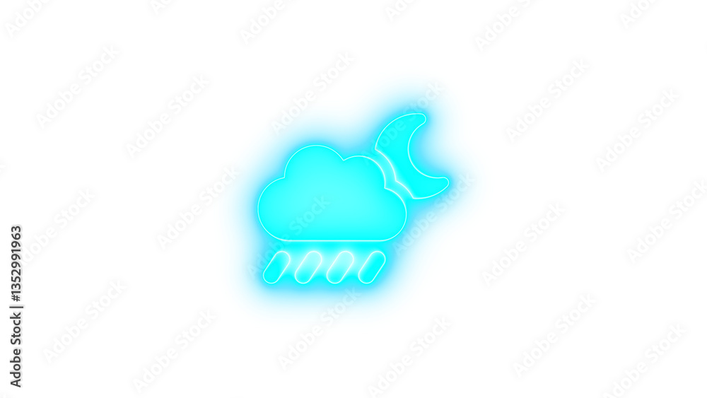 Obraz premium Cloud moon rain icon cyan color glowing neon on transparent background