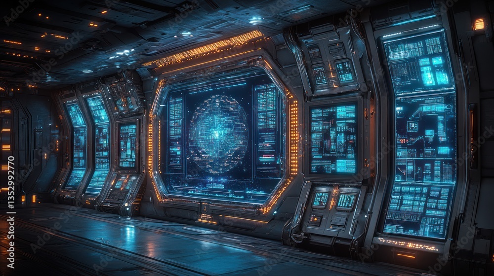 Obraz premium Futuristic Spaceship Bridge: High-Tech Control Room