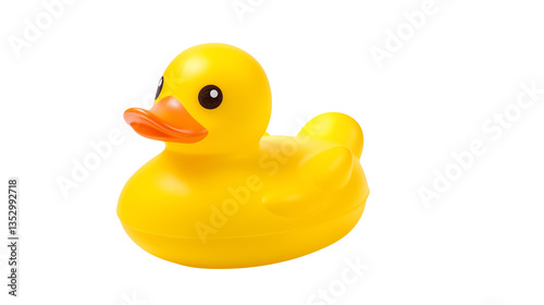 A close up shot of a bright yellow rubber duck with an orange beak on a black backgroundisolated on transparent background photo