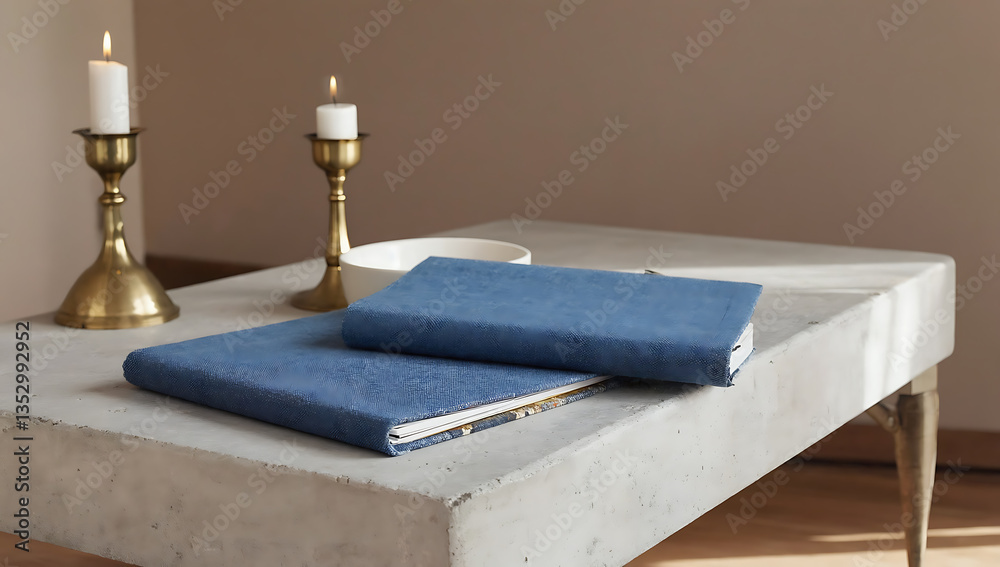 Fototapeta premium Blue textile journals on a table