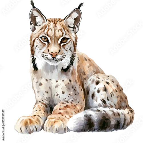 watercolor vector of Lynx, isolated on a white background.