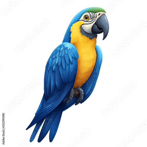 A watercolor vector painting of a macaw, isolated on a white background. Macaw vector.

