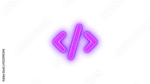 Code icon purple color glowing neon on black background