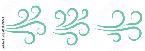 Hand drawn wind air flow icon. Free breath symbol. Fresh air flow sign. Doodle wind blow icons. Weather symbol. Climate design element. Vector illustration isolated on white background. EPS10