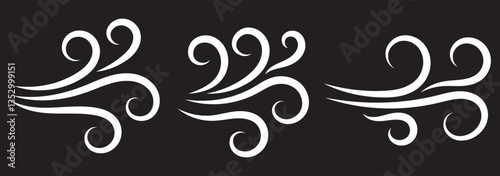 Hand drawn wind air flow icon. Free breath symbol. Fresh air flow sign. Doodle wind blow icons. Weather symbol. Climate design element. Vector illustration isolated on white background. EPS10