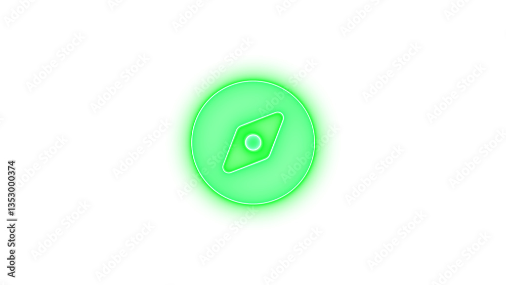 Compass icon green color glowing neon on black background Compass icon green color glowing neon on black background