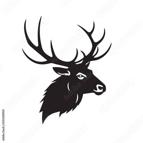 Black elk animal silhouette isolated on white background. Animal elk silhouette. Elk face silhouette. vector illustration.	