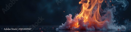 Dense smoke swirling around a burning object on a dark background , incendiary, pellets