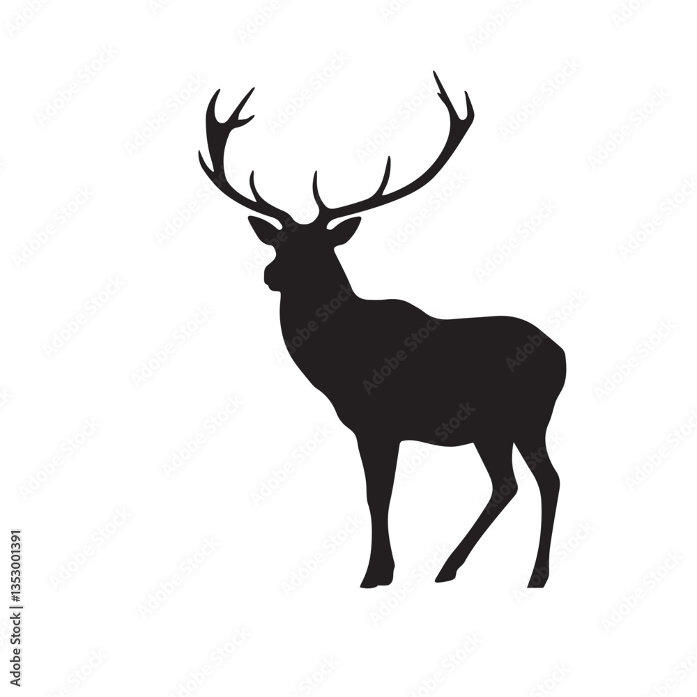 Obraz premium Black elk animal silhouette isolated on white background. Animal elk silhouette. Vector illustration. 