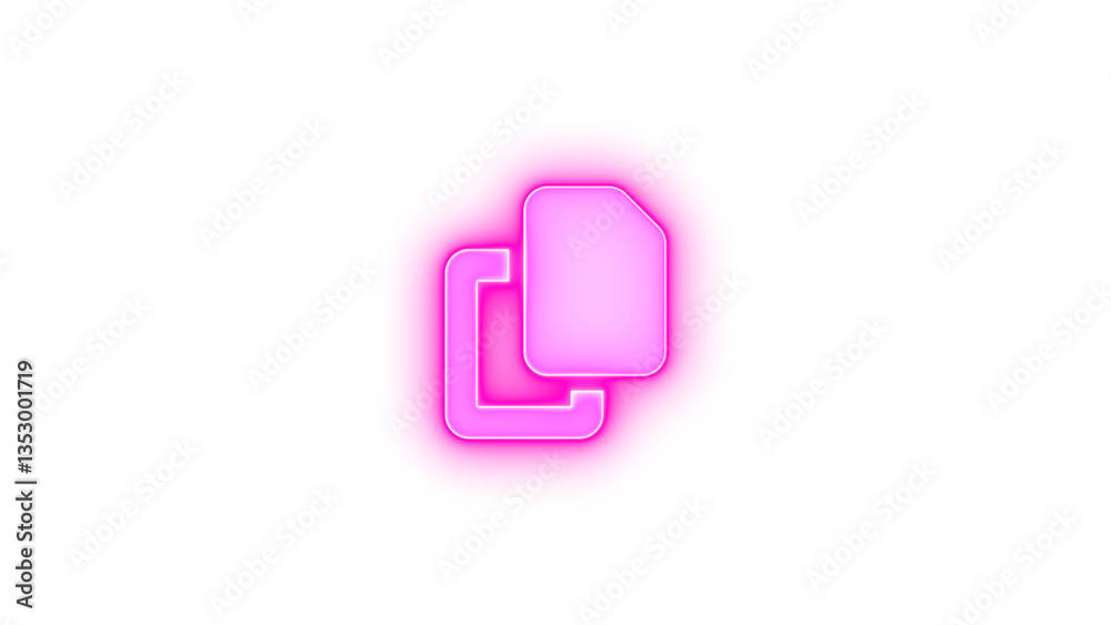Copy icon pink color glowing neon on black background Copy icon pink color glowing neon on black background
