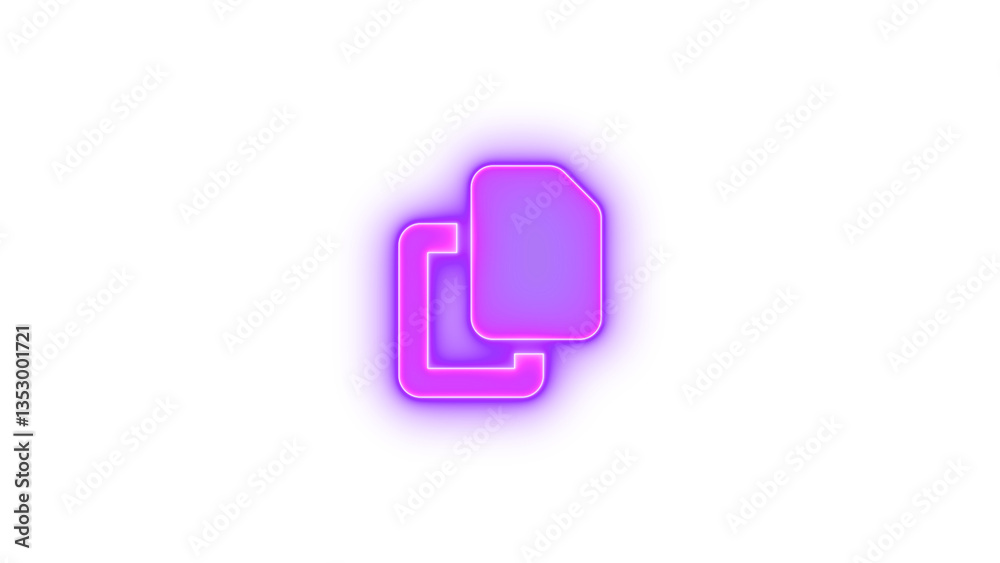 Copy icon purple color glowing neon on black background