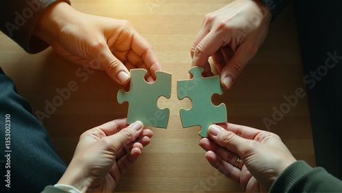 Connecting Puzzle Pieces Human Hands Solving Problem Teamwork Concept