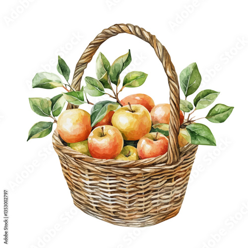A watercolor vector painting of a mangrove apple basket, isolated on a white background. Mangrove apple basket vector.

