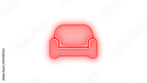 Couch icon red color glowing neon on transparent background