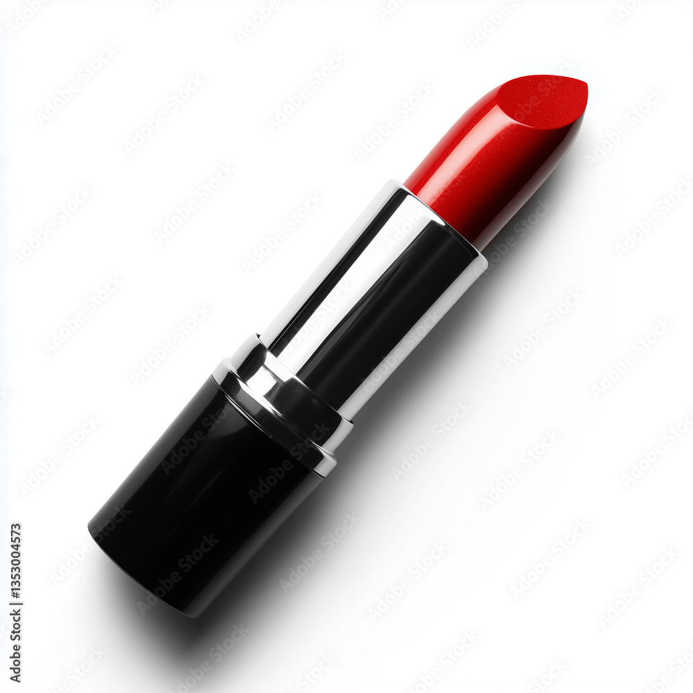 Obraz premium Beautiful red lipstick rests on a smooth surface with morning reflections