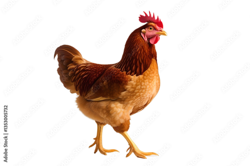 Fototapeta premium Full body of brown chicken hen standing isolated transparent background