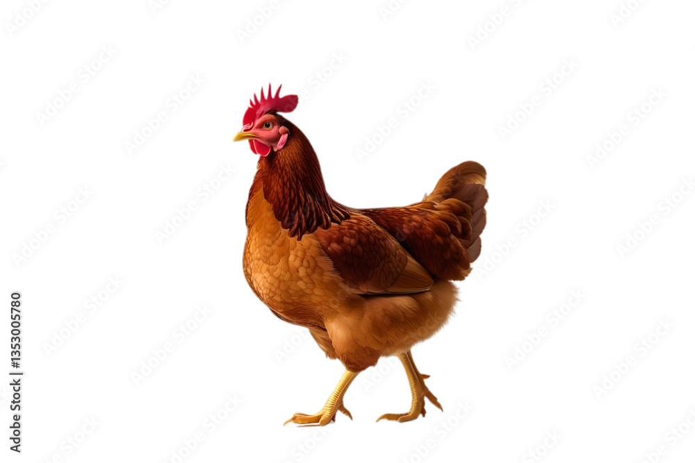 Fototapeta premium Full body of brown chicken hen standing isolated transparent background