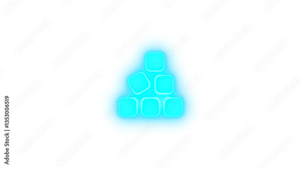 Cubes stacked icon cyan color glowing neon on transparent background Cubes stacked icon cyan color glowing neon on transparent background