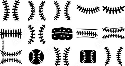 Baseball Stitches icon vector set. Baseball illustration sign collection. Sport symbol or logo.
