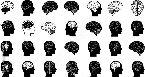 Brain icon vector set. Think illustration sign collection. Creative thinking symbol. Thoughts logo.
