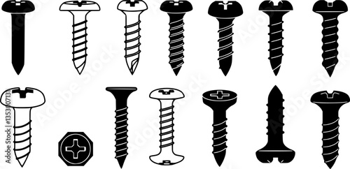 Self-tapping screw icon vector set. Screw illustration sign collection. Bolt symbol or logo.
