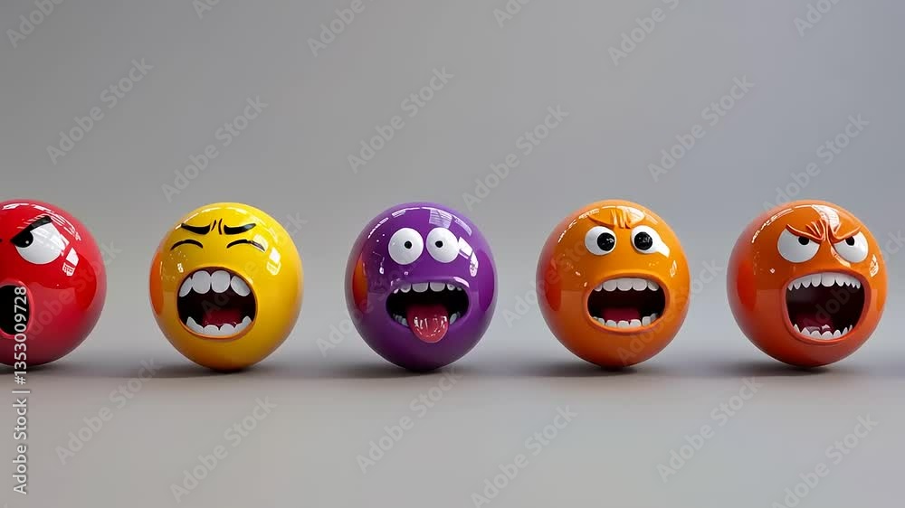 A Row of Colorful 3D Emojis Expressing Various Emotions