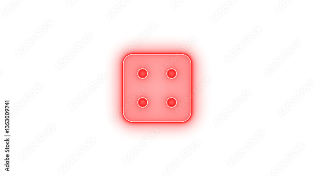 Dice four icon red color glowing neon on transparent background Dice four icon red color glowing neon on transparent background