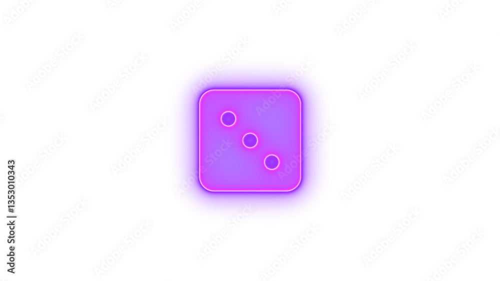 Dice three icon purple color glowing neon on transparent background Dice three icon purple color glowing neon on transparent background