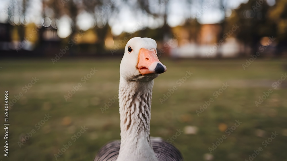 Fototapeta premium Close-Up of a Goose’s Face Highlighting Its Orange Beak