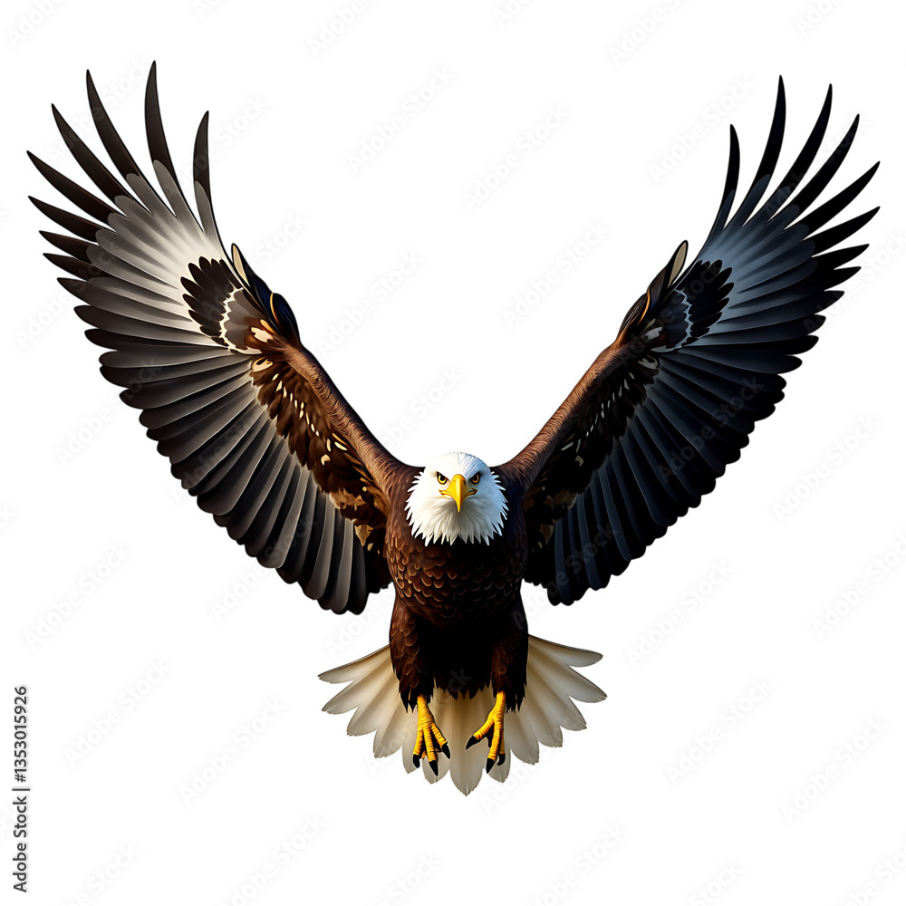 Obraz premium Majestic eagle soaring with outstretched wings against a transparent background.