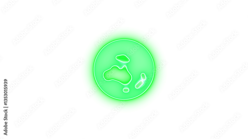 Obraz premium Earth oceania icon green color glowing neon on transparent background