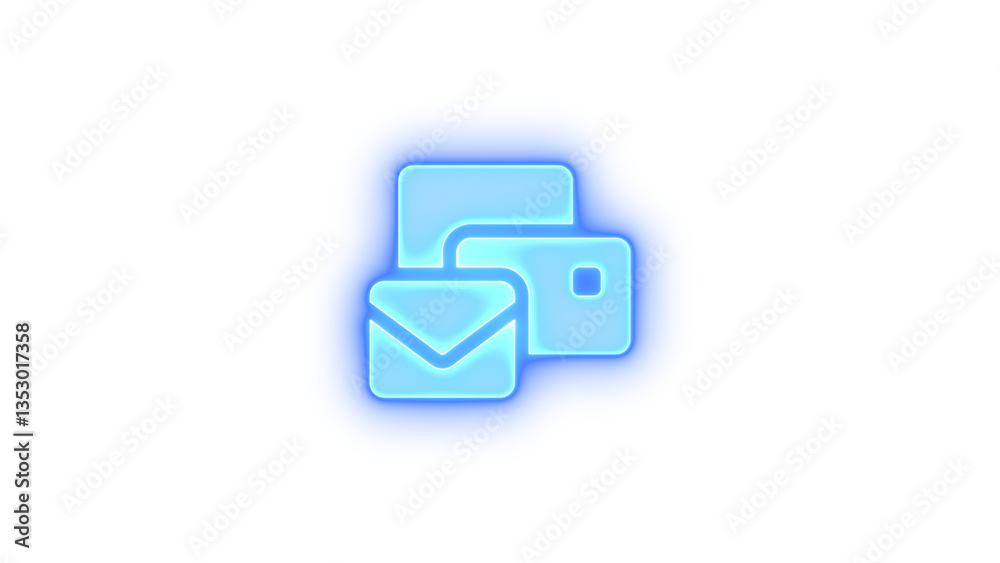 Envelopes bulk icon blue color glowing neon on transparent background Envelopes bulk icon blue color glowing neon on transparent background