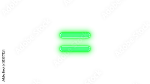 Equals icon green color glowing neon on transparent background